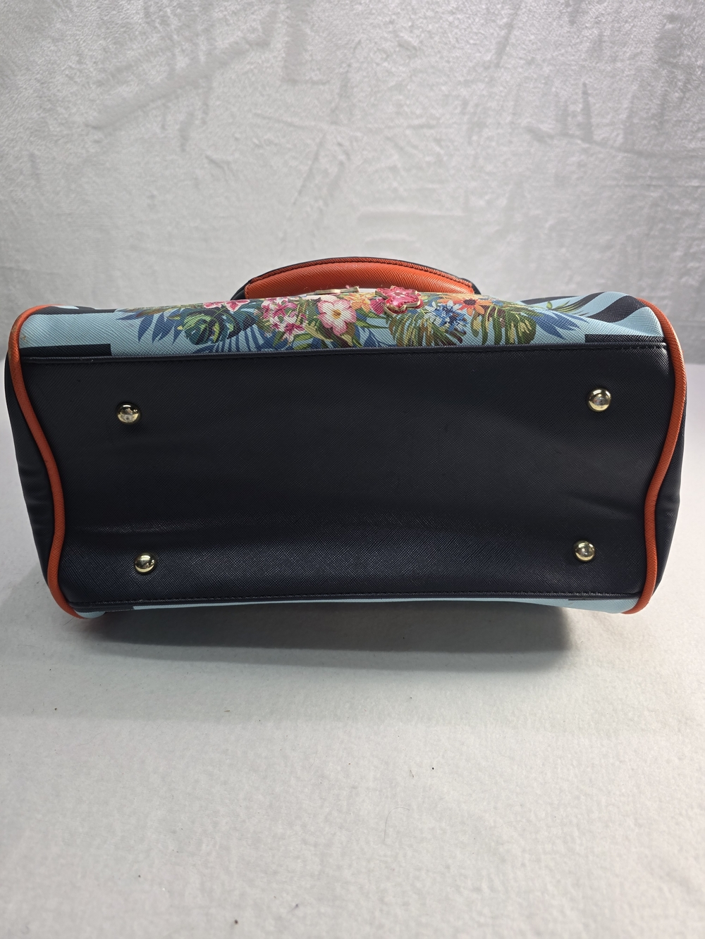 Nicole Lee Teal Tropical Flamingo Dome Satchel Bag with Orange Trim - Picture 4 of 7